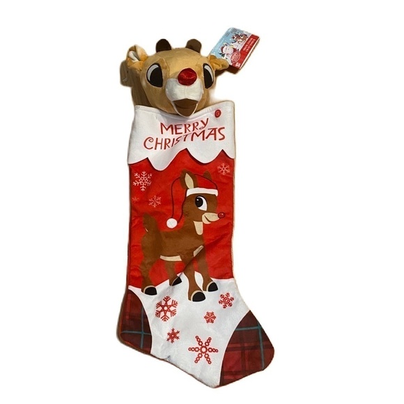 Rudolph the Red Nosed Reindeer Christmas Stocking NEW Musical Red White - Picture 1 of 4